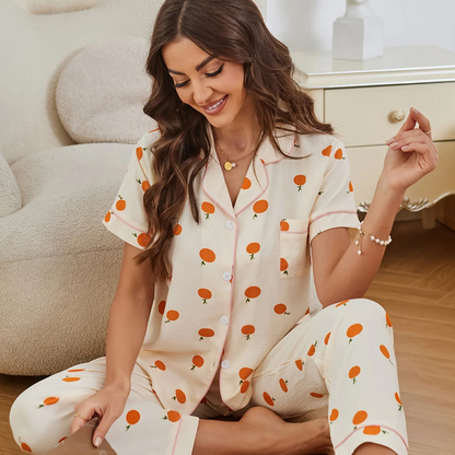 3 Piece Orange Luxury Cotton PJ Set