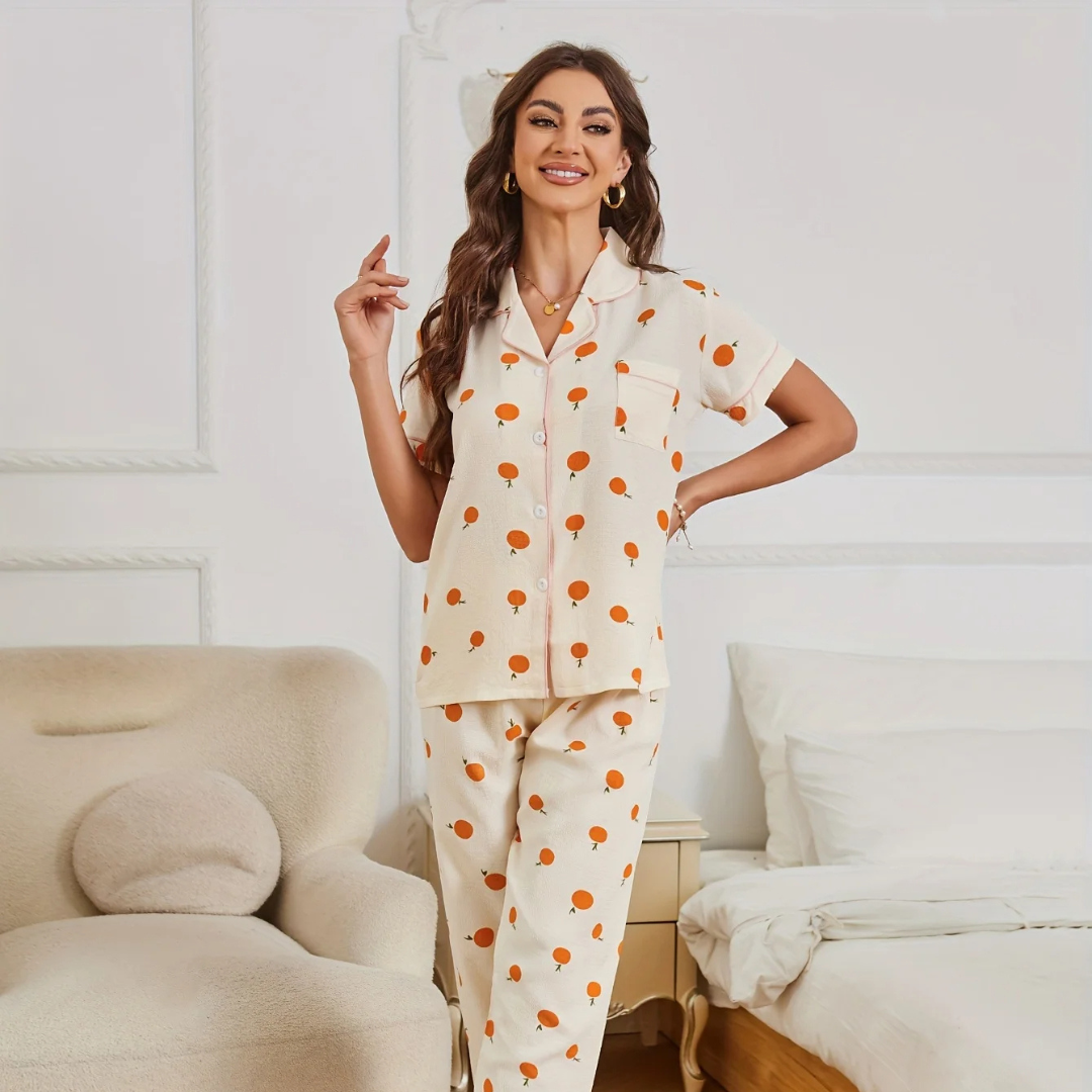 3 Piece Orange Luxury Cotton PJ Set