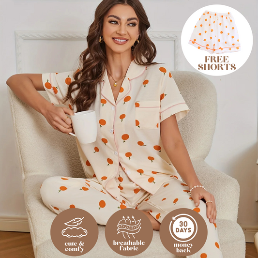 3 Piece Orange Luxury Cotton PJ Set